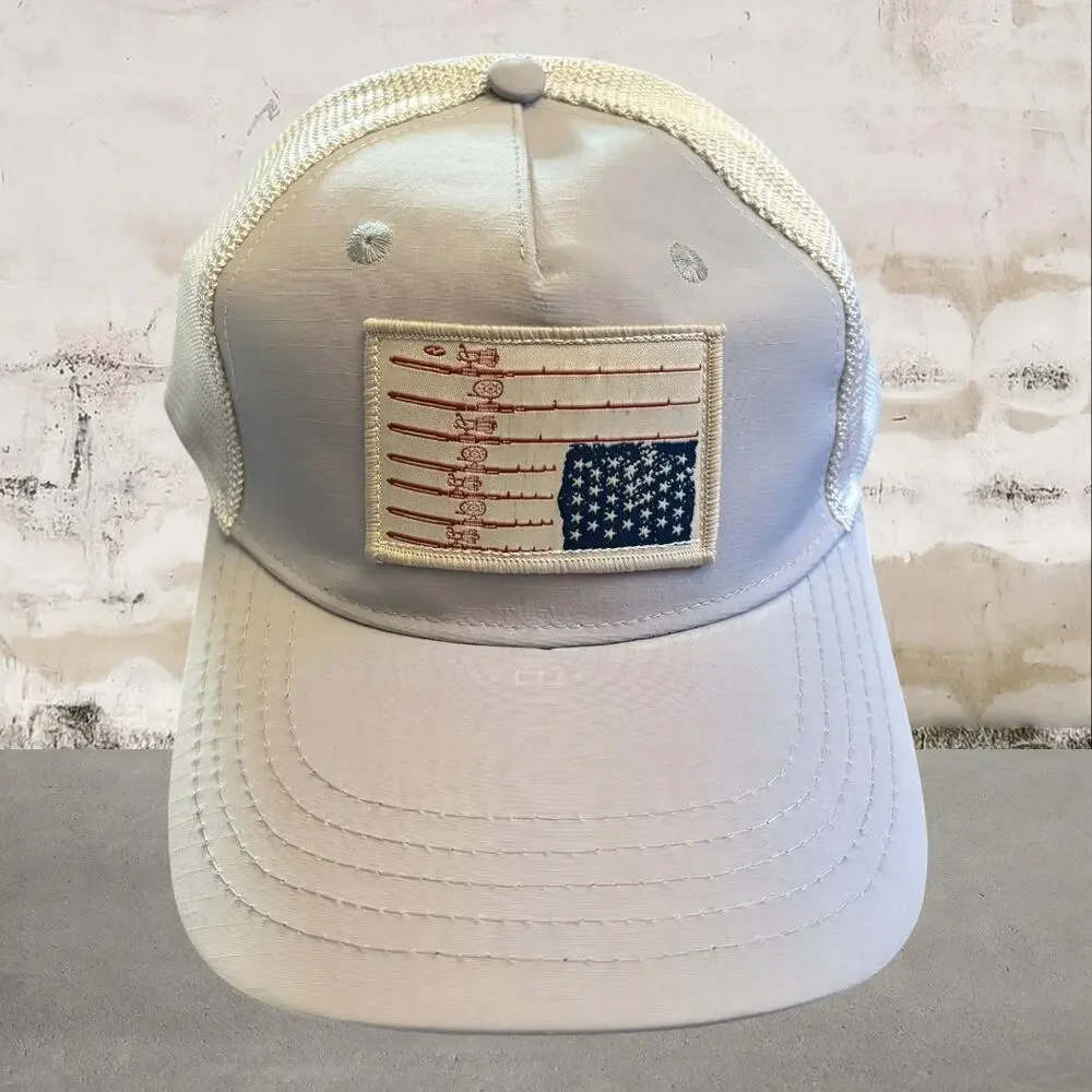 San Diego Hat Company Gray/White Trucker Hat Fishing Themed American Flag NWT